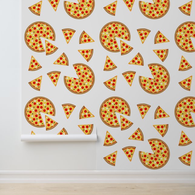 Papel Pintado Patrón de pizzas y rebanadas de pepperoni divertid (Solicitud)