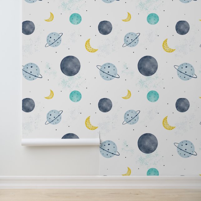 Papel Pintado Patrón de plano de espacio azul acuarela (Solicitud)