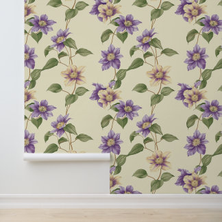 Papel Pintado Patrón de planta de Liana con flor de Clematis púr