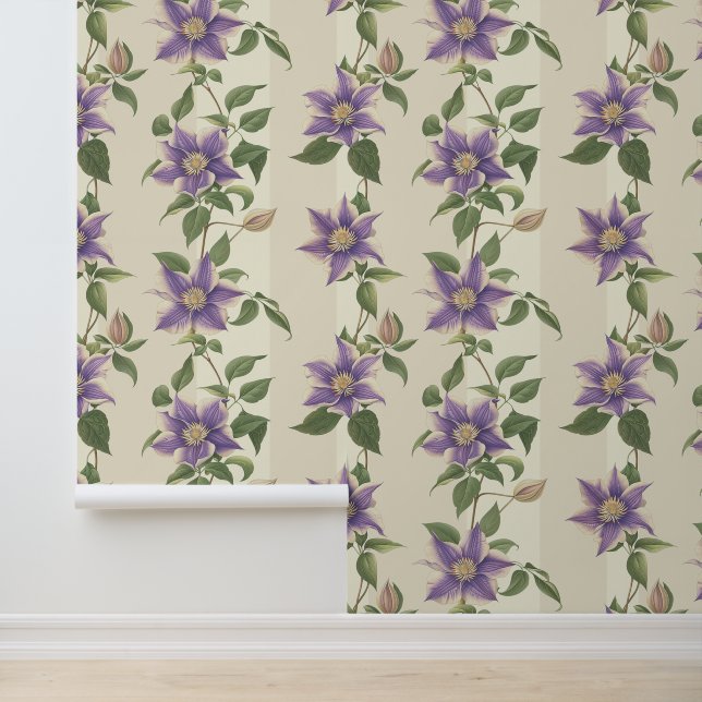 Papel Pintado Patrón de planta de Liana con flor de Clematis púr (Solicitud)