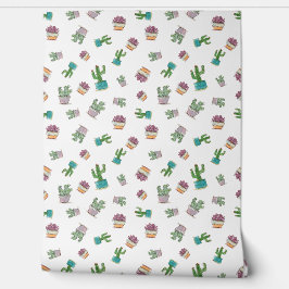 Papel Pintado Patrón de plantas suculentas y cactus acuarela