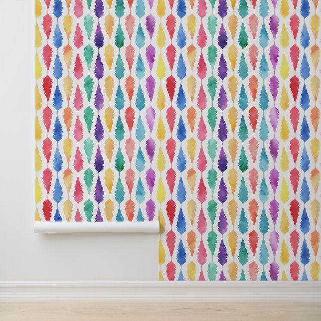 Papel Pintado Patrón de plumas de arco iris acuático (Solicitud)