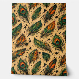 Papel Pintado Patrón de plumas de pavo real bohemio