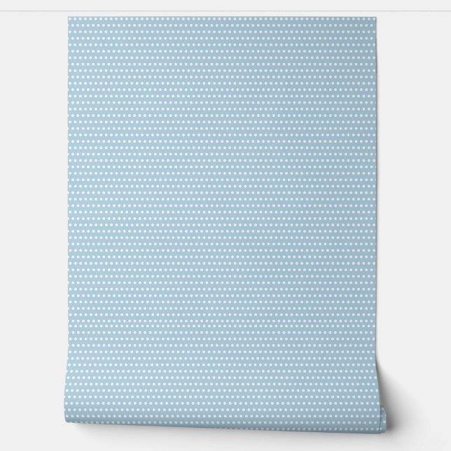 Papel Pintado Patrón de polkadots blanco y azul suave (Desenrollar)