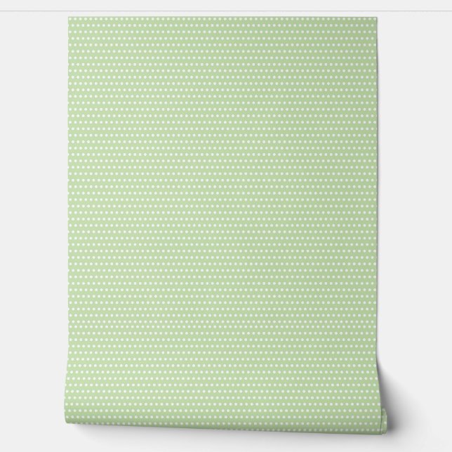 Papel Pintado Patrón de polkadots blanco y verde suave/suave (Desenrollar)