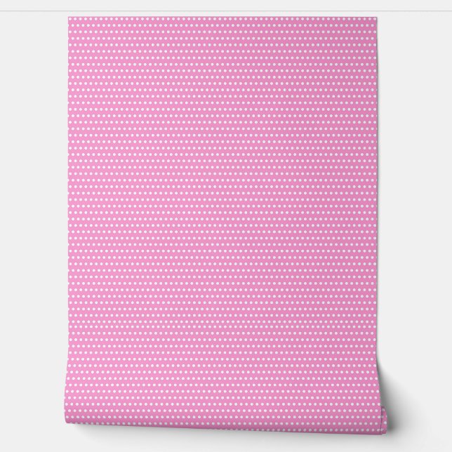 Papel Pintado Patrón de polkadots blancos y rosados (Desenrollar)