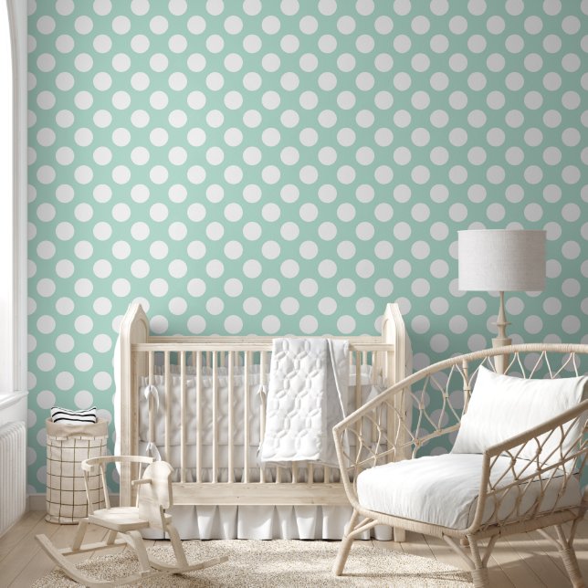 Papel Pintado Patrón de polkadots blancos y verdes de la Casa de (Niños)