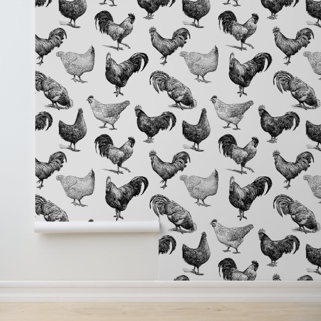 Papel Pintado Patrón de pollo de granja de campo retro (Solicitud)