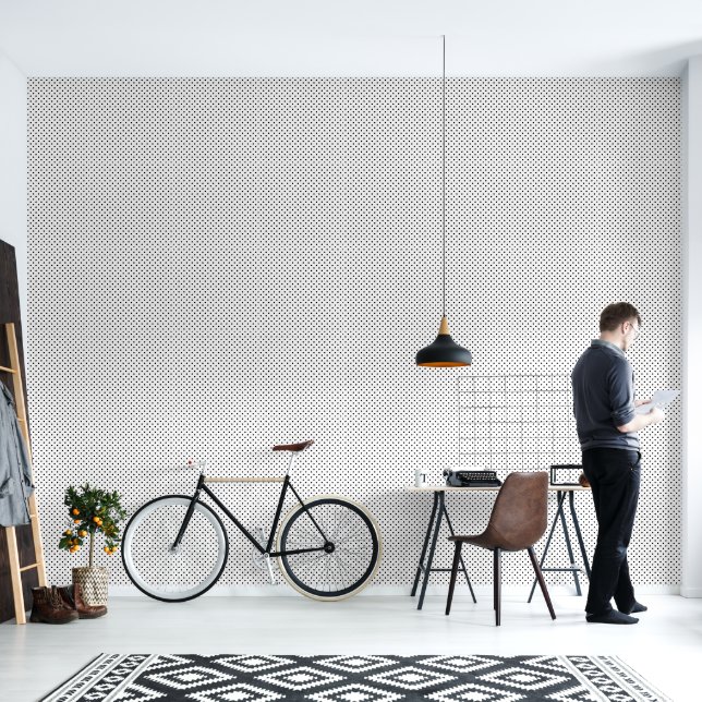 Papel Pintado Patrón De Punto Blanco Y Negro (Sala de estar)