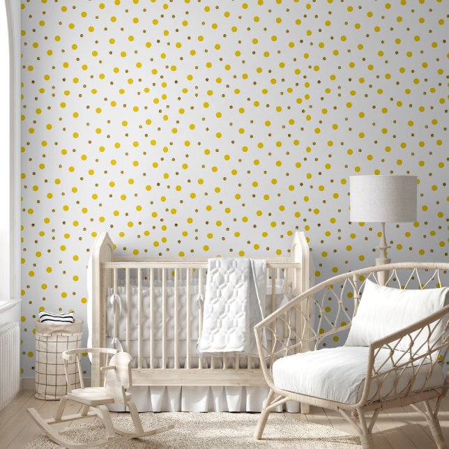 Papel Pintado Patrón de puntos amarillo blanco elegante (Niños)