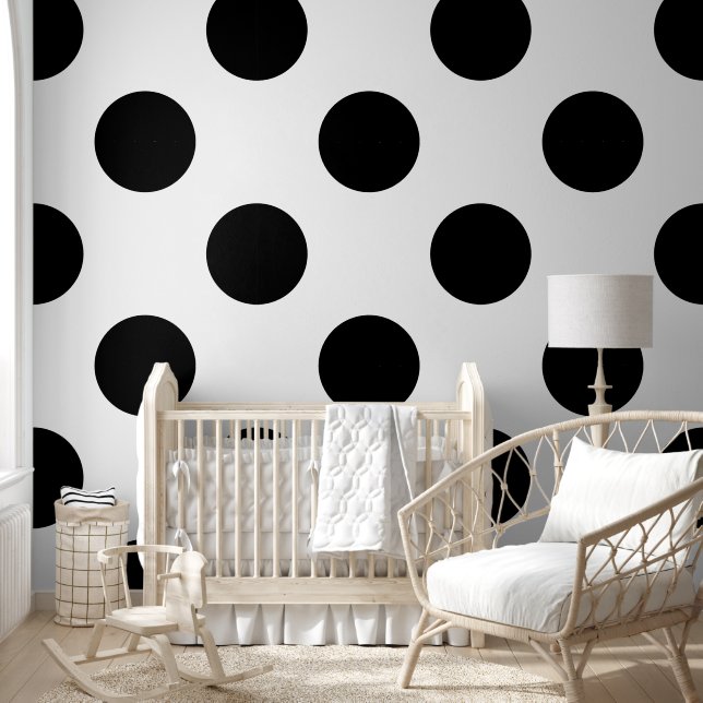 Papel Pintado Patrón de puntos de polka blanco y negro (Niños)