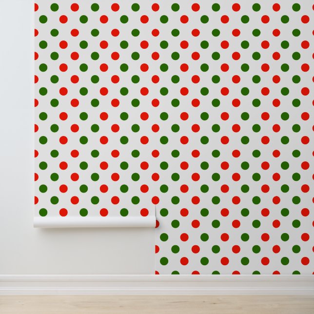Papel Pintado Patrón de puntos de polka verde rojo para Navidade (Solicitud)