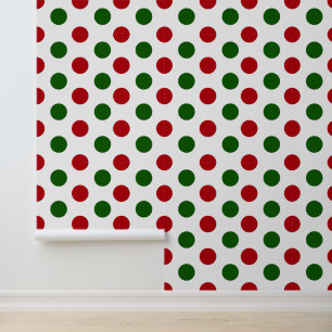 Papel Pintado Patrón de puntos de polka verde rojo para Navidade