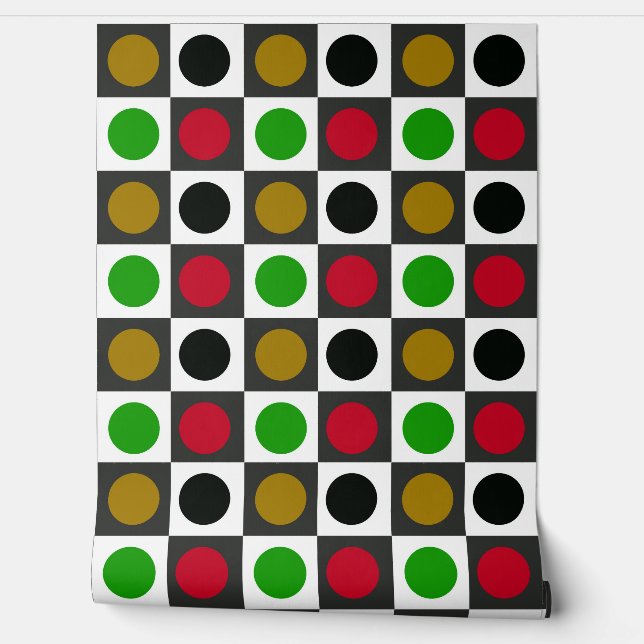 Papel Pintado Patrón de puntos geométricos del círculo retro (Desenrollar)