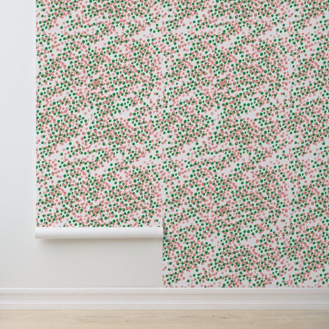 Papel Pintado Patrón de puntos polka verde y rosa (Solicitud)