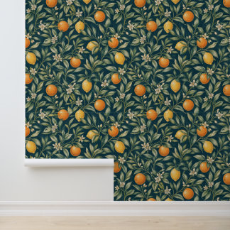 Papel Pintado Patrón de rama de cítricos naranja y amarillo