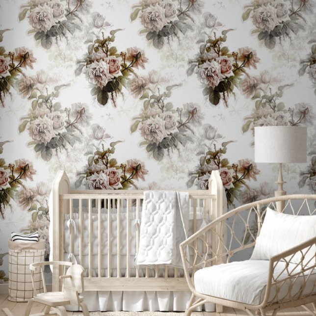 Papel Pintado Patrón de ramo rosa gris rosa suave a la antigua (Subido por el creador)