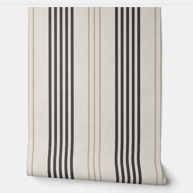 Papel Pintado Patrón de raya de garrapata clásico negro beige (Desenrollar)