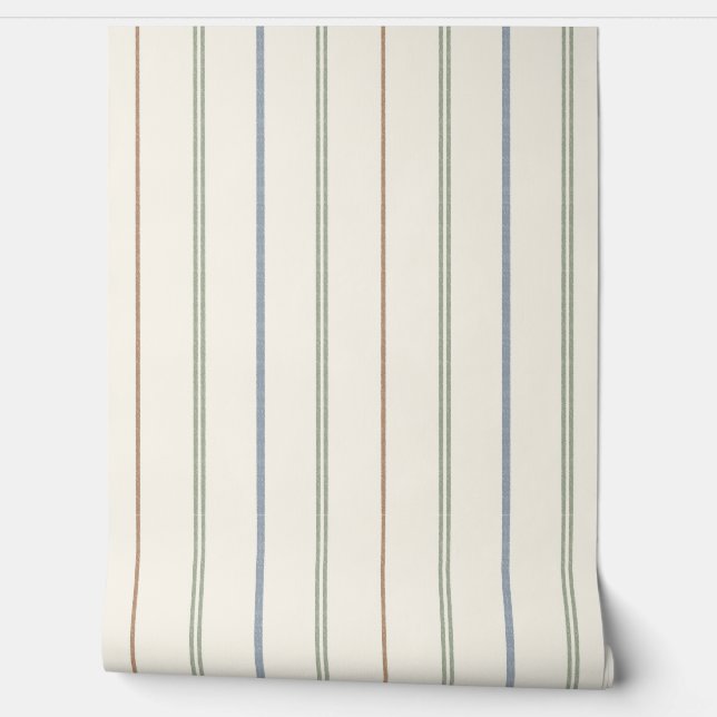 Papel Pintado Patrón de raya vertical delgada boho neutro terros (Desenrollar)