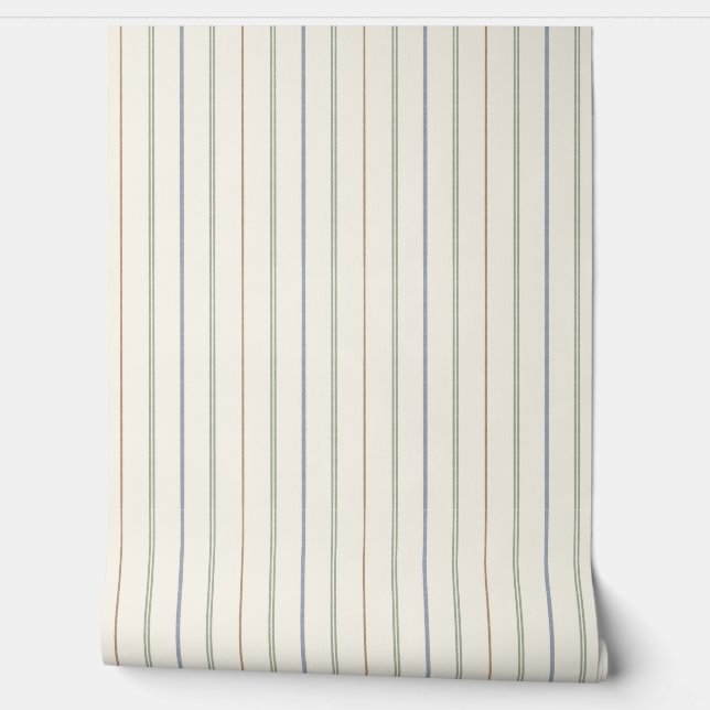 Papel Pintado Patrón de raya vertical delgada boho neutro terros (Desenrollar)