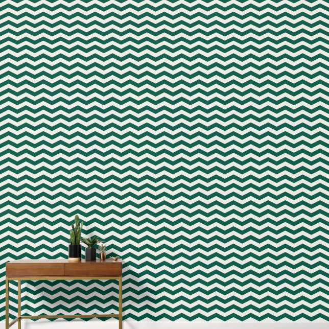 Papel Pintado Patrón de raya zig zag Chevron Verde Turquesa (Pasillo)
