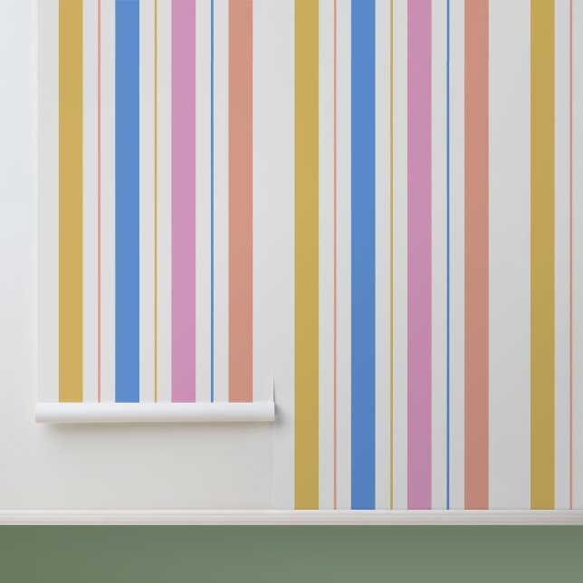 Papel Pintado Patrón de rayas coloridas modernas (Stylish Colorful Stripes Peel and Stick Wallpaper.)