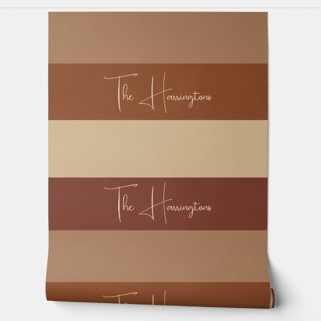Papel Pintado Patrón de rayas de chocolate con nombre personaliz (Desenrollar)