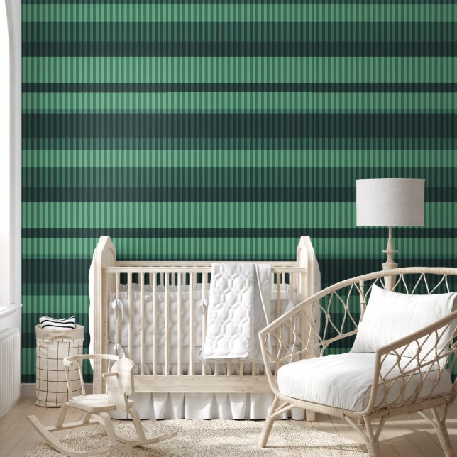 Papel Pintado Patrón de rayas verticales de tonos verdes (Niños)