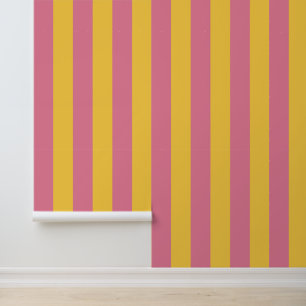 Papel Pintado Patrón de rayas verticales rosa y amarillo vibrant