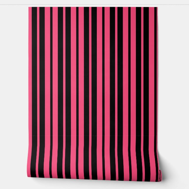 Papel Pintado Patrón de rayas verticales rosadas en negro (Desenrollar)