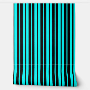 Papel Pintado Patrón de rayas verticales turquesa negro
