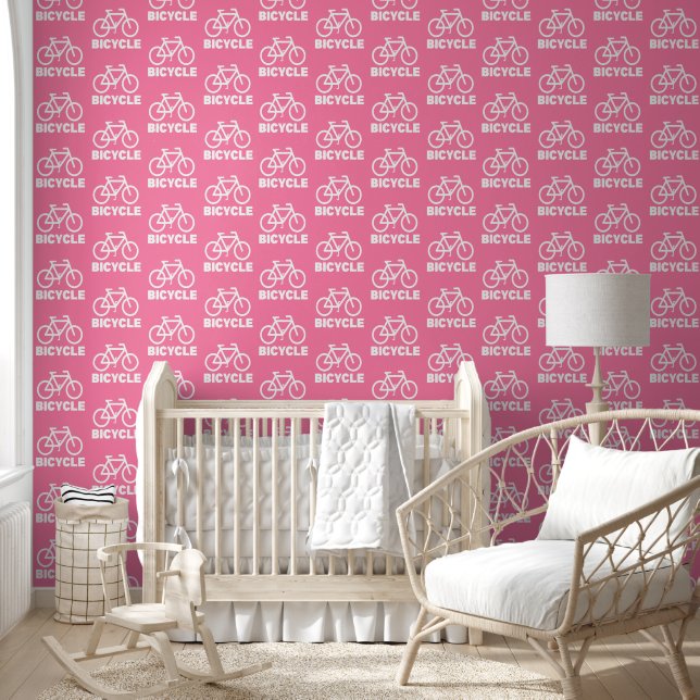 Papel Pintado Patrón de repetición de ciclo de bicicleta rosa (Niños)