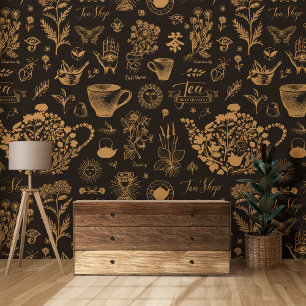 Papel Pintado Patrón de resumen herbal de café de tetera negra n