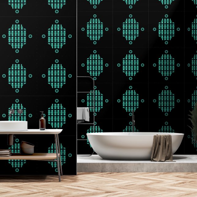 Papel Pintado Patrón de resumen negro verde moderno elegante (Baño)