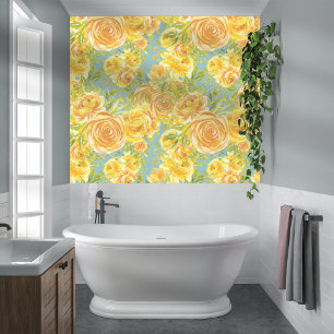Papel Pintado Patrón de rosa amarillo de color de agua vintage