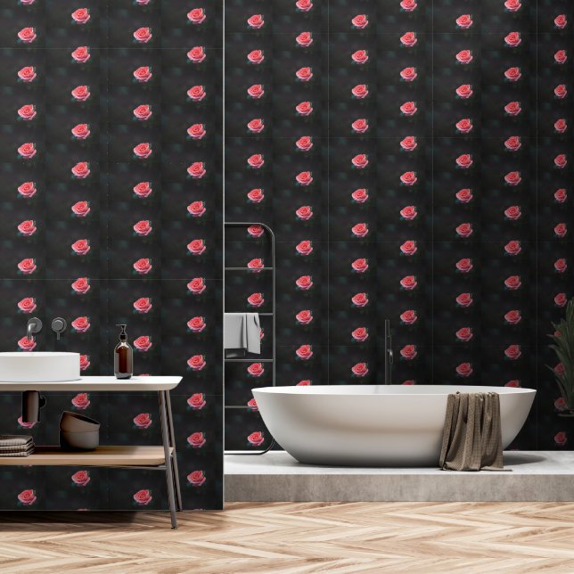 Papel Pintado Patrón de rosa rosa única (Baño)
