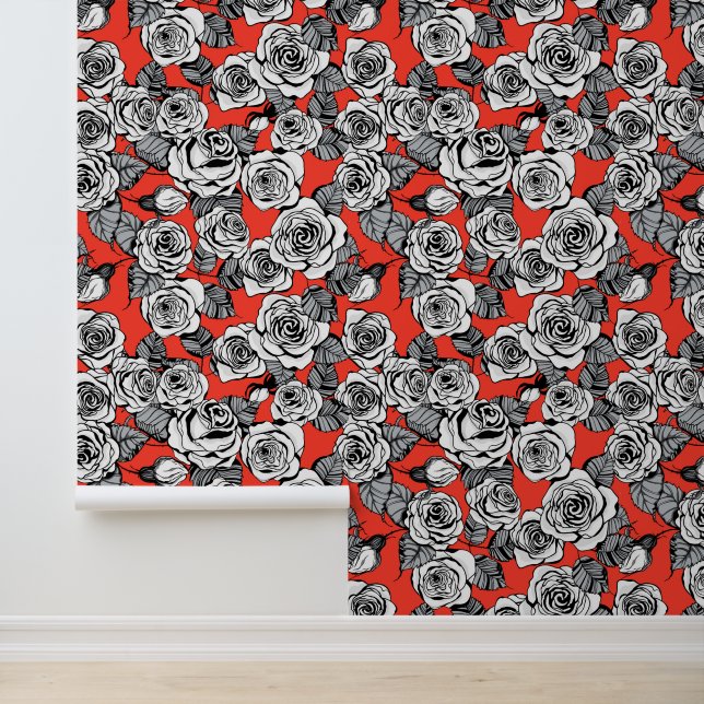 Papel Pintado Patrón de rosas blancas (Solicitud)