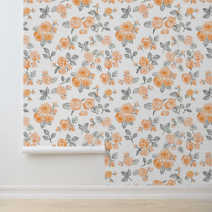 Papel Pintado Patrón de rosas de acuarela de color de melocotón