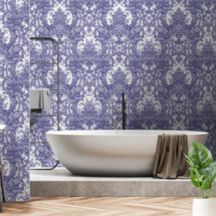 Papel Pintado Patrón de Rosas rococó blanco y azul vintage