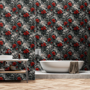 Papel Pintado Patrón de rosas rojas góticas
