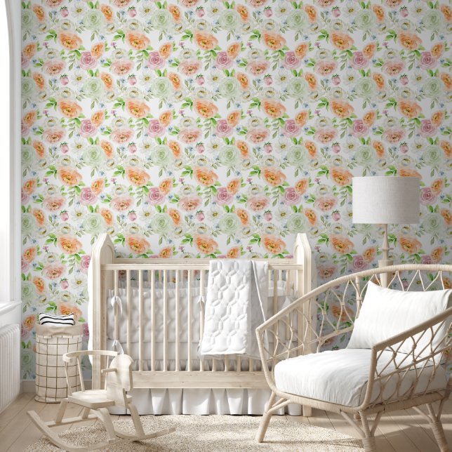 Papel Pintado Patrón de Rosas románticos Pastel (Niños)