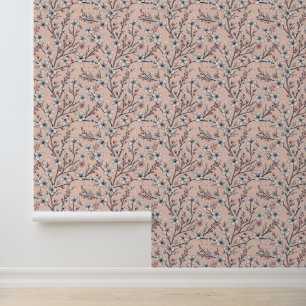 Papel Pintado Patrón de Sakura con flores de cerezo rosa sobre r