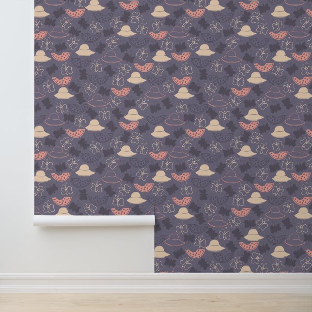 Papel Pintado Patrón de sandía de mariposa Gorra púrpura (Solicitud)