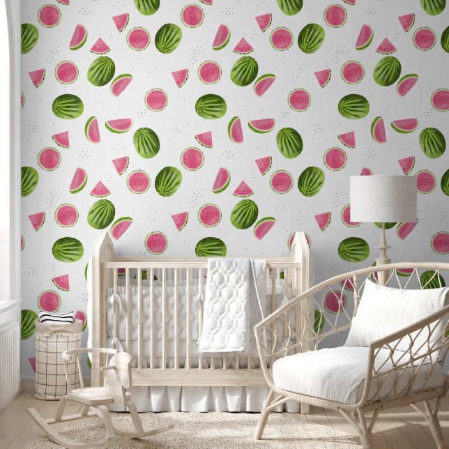 Papel Pintado Patrón de sandía verde y rosa de verano (Niños)
