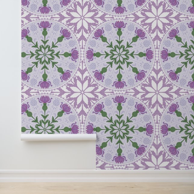 Papel Pintado Patrón de silbido Art Nouveau en morado y verde (Solicitud)