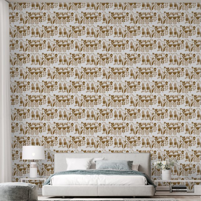 Papel Pintado Patrón de silueta floral abstracta moderna (Dormitorio)