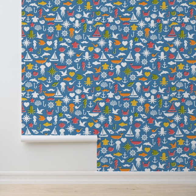 Papel Pintado Patrón de símbolos marinos (Solicitud)