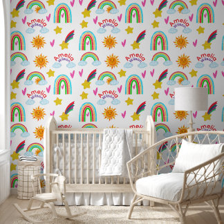 Papel Pintado Patrón de sol de estrella de arco iris boho lindo 