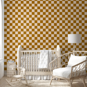 Papel Pintado Patrón de tablero de ajedrez marrón y beige