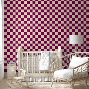 Papel Pintado Patrón de tablero de ajedrez marrón y beige